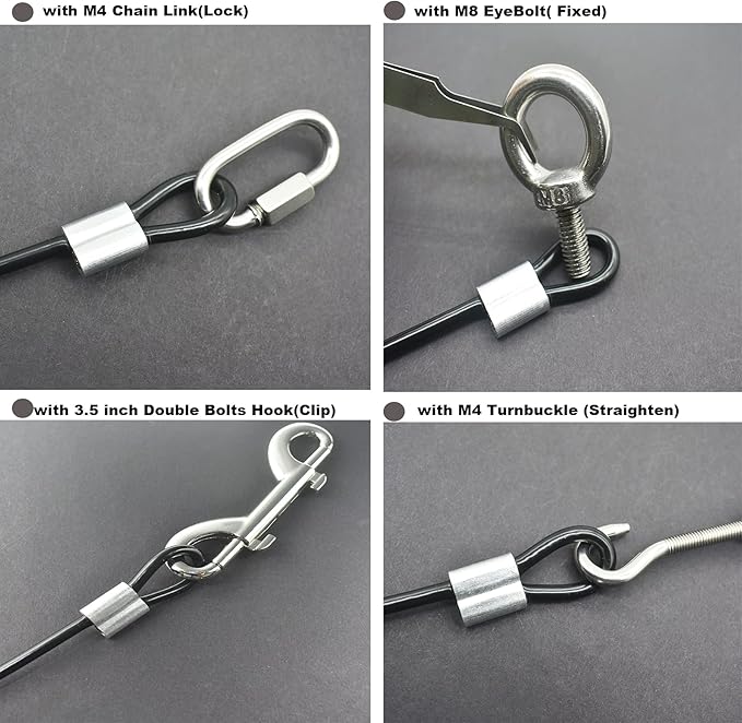 10 Pcs 2mm Wire 24 inch Vinyl Coated Stainless Steel Cable with Loops Short Wire Rope Lanyard Lock Security Chain Link for Outdoor Gates, Black (2mm x 24inch)
