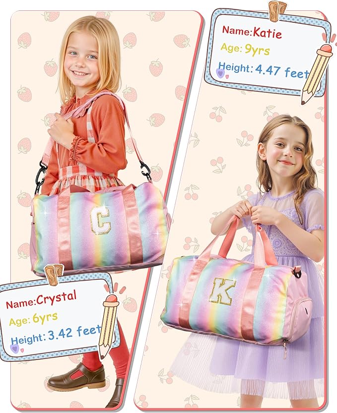 Birthday Gift for Daughter-Girl Gym Bag with Shoe Compartment, Kid Weekender Dance Bags, Initial Travel Tote with Makeup Pouch, Gifts for 5 6 7 8 9 10 11 12 Year Old Girls (Letter A)