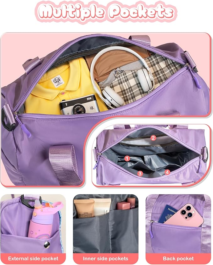 Sister Graduation Gift-Girl Gym Bag with Shoe Compartment, Kid Personalized Weekender Overnight Bags, Initial Travel Tote with Makeup Pouch Valentine's Day Gifts for Kids (Letter I)