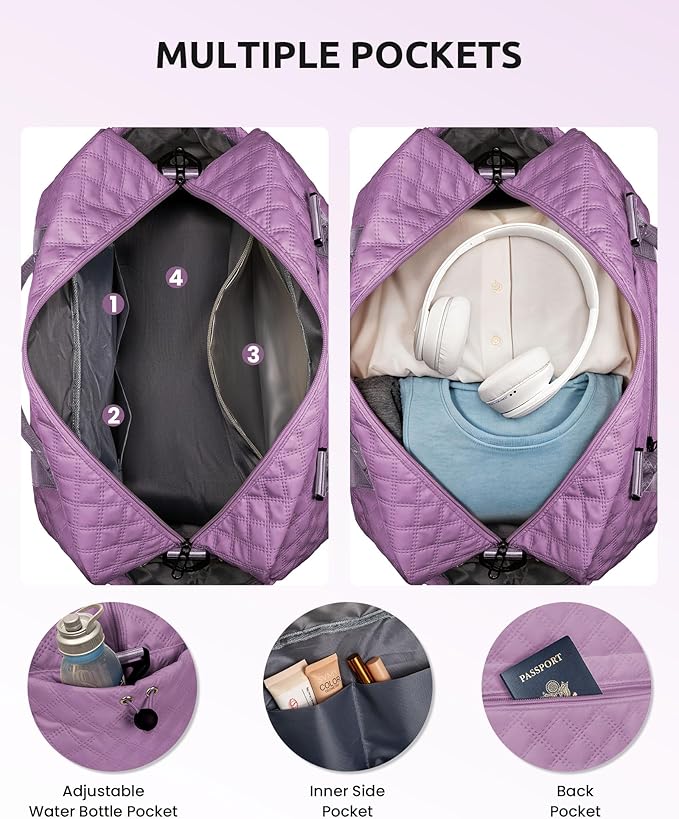 Women's Personalized Monogram Overnight Weekender with Shoulder Strap, Wet Pocket, Makeup Bag Gifts (Letter W)