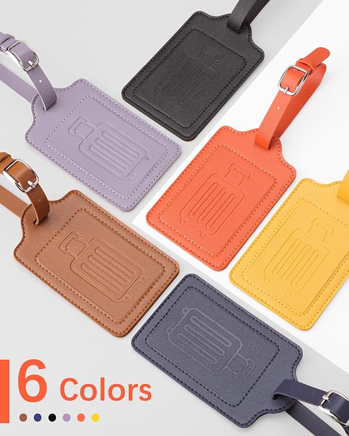 Teskyer Luggage Tags for Suitcases, TSA Approved with Privacy Protection Cover, Premium Faux Leather Bag Tags for Travel - 2 Pack, Yellow