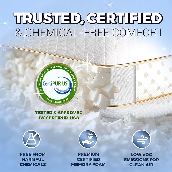 Royal Therapy King Memory Foam Pillows 2-Pack - Shredded Memory Foam Pillow for All Sleep Positions - Medium Firm Pillow with Adjustable Loft, Bamboo Rayon Cover, CertiPUR-US, Oeko-TEX Certified