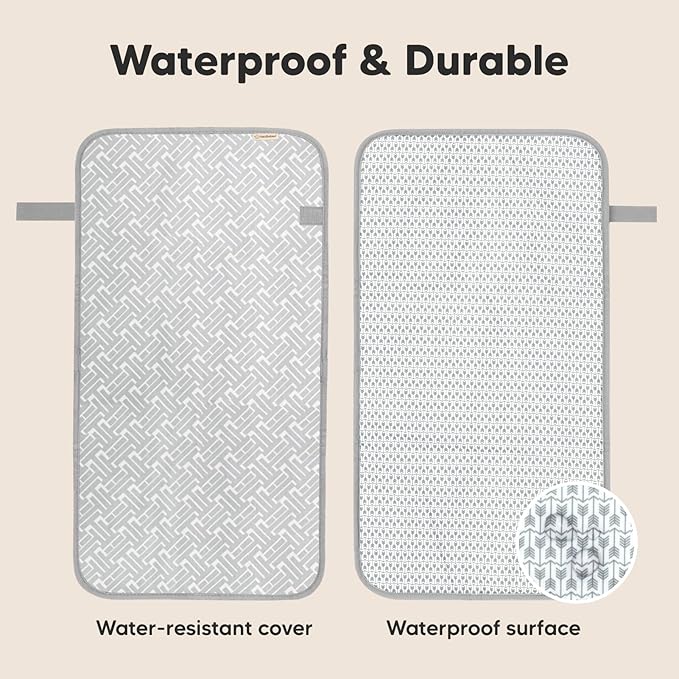 KeaBabies Portable Diaper Changing Pad, Easy Wipe Clean - Foldable Waterproof Baby Changing Mat for Diaper Bag, Compact, Lightweight, 25x13 Baby Changer Travel Essential, Machine Washable (Gray Mod)