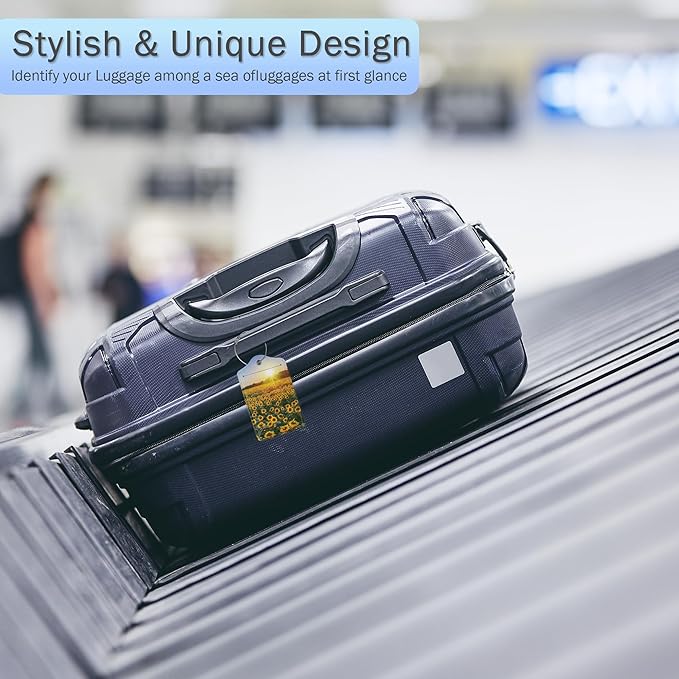 Luggage Tags for Suitcase,Field Sunflowers Sunset Luggage Tags of Set 2 Leather Identifiers Privacy Cover with Stainless Steel Loop for Women Men Travel Bag Suitcase
