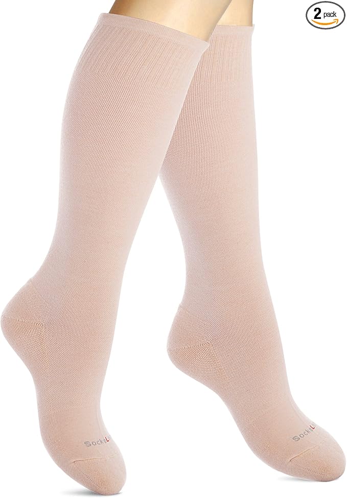 Cotton Compression Socks for Women & Men. 15-20 mmHg Support Knee-High Nude X/W