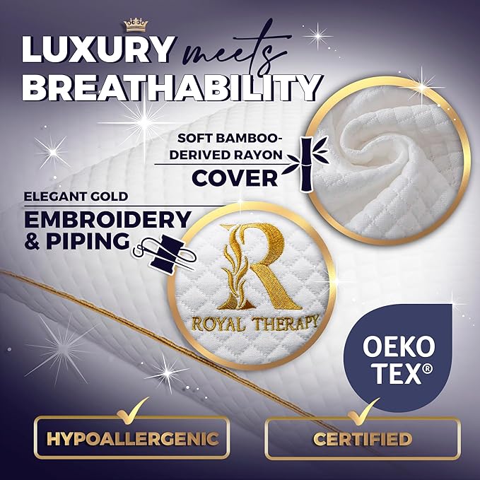 Royal Therapy Queen Memory Foam Pillows - Shredded Memory Foam Pillow for All Sleep Positions - Medium Firm Pillow with Adjustable Loft - Bamboo Rayon Cover - CertiPUR-US & Oeko-TEX Certified