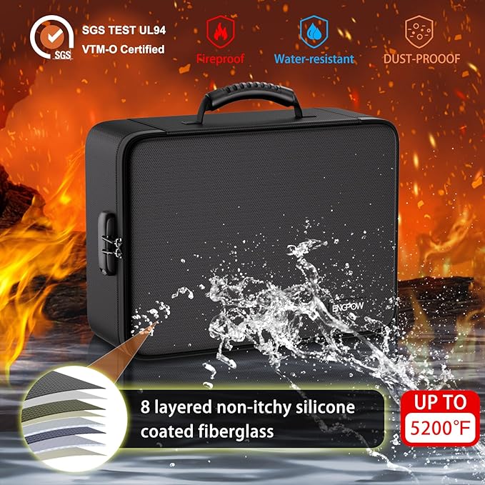 ENGPOW Fireproof File Organizer Bag with 13 Colorful Pockets Accordion File Folder,5200℉ Document Organizer Box with Lock&Labels,Multi-Layer Portable Home Safe Storage for Important Documents,Files