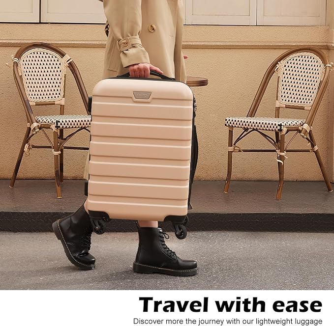 Coolife Luggage 3 Piece Set Suitcase Spinner Hardshell Lightweight TSA Lock (apricot white, 3 piece set(20in24in28in))