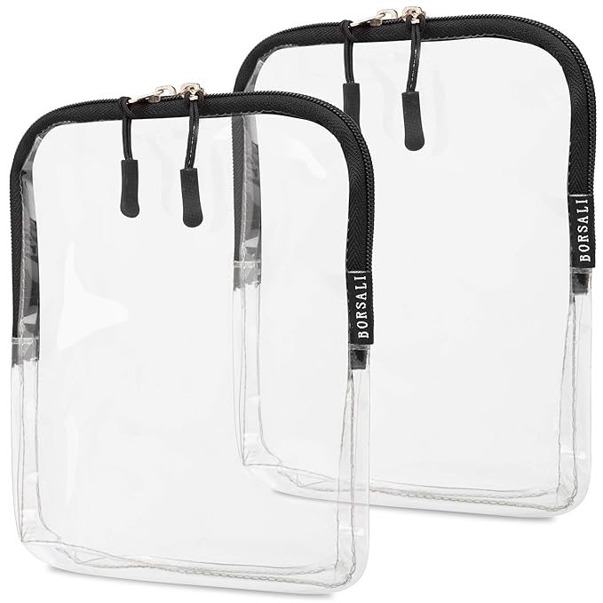 BORSALI TSA Quart Size Bag Approved for Carry On Travel - One (1) Quart Clear Toiletries, Cosmetic and 3-1-1 Liquids Toiletry Bag - 2 Pack