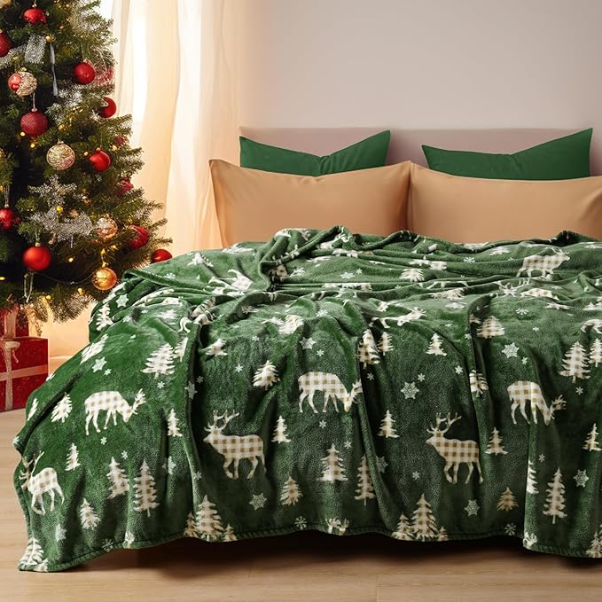 PHF Printed Fleece Blanket Twin Size, No Shed No Pilling Ultra Soft Plush Cozy Xmas Prints Theme Home Décor Flannel Blanket for Bed, Sofa, Couch and Gift, 66" x 90", Northern Winter