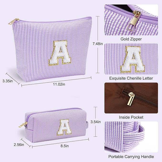YOOLIFE Personalized Friend Birthday Gifts - 2 Pieces Makeup Bag Cosmetic Bags for Women Travel Makeup Bag Make up Bag with Small Makeup Bag Wedding Bridesmaid Gifts Teacher Gifts for Women Letter H