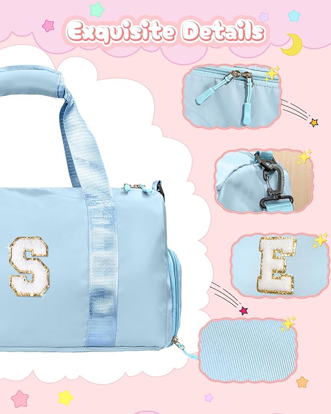 Gifts for Niece-Girl Gym Bag with Shoe Compartment, Kid Personalized Weekender Overnight Bags, Initial Travel Tote with Makeup Pouch, Birthday Gift for Sister Granddaughter (Letter J)