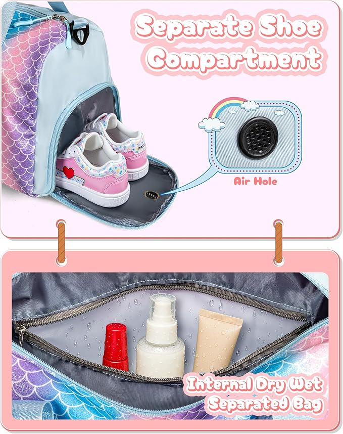 Easter Gifts for Kids-Girl Gym Bag with Shoe Compartment, Kid Personalized Weekender Overnight Bags, Initial Travel Tote with Makeup Pouch, Valentines Day Gift for Girls (Letter R)