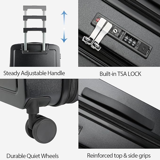 KROSER Carry On Luggage with Spinner Wheels & Built-in TSA Lock, Expandable Top Loading Hard Shell Suitcase Large Capacity Durable Rolling Luggage with USB Port, Carry-On 20-Inch, Black