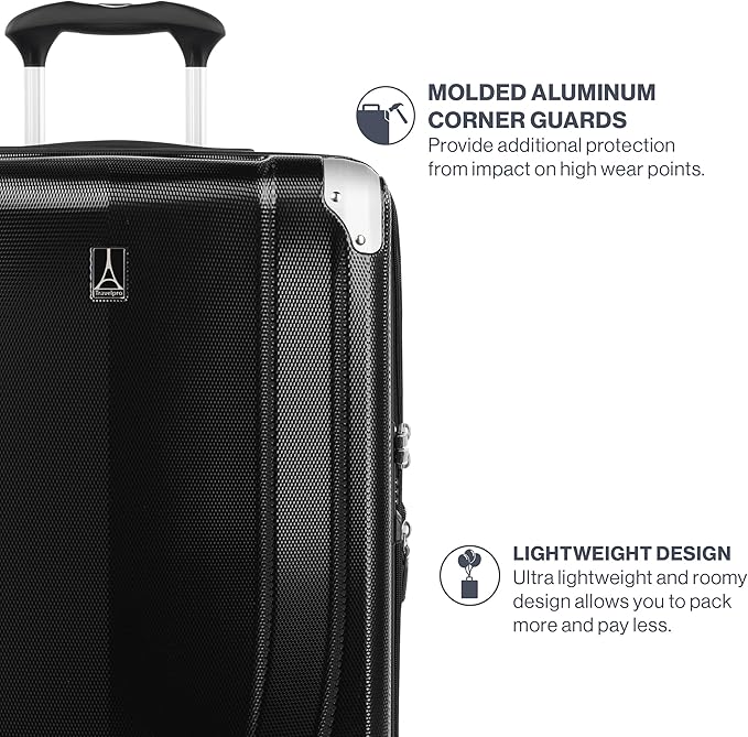 Travelpro Pathways 3 Hardside Expandable Luggage, 8 Spinner Wheels, Lightweight Hard Shell Suitcase, 3 Piece Set (21/25/28), Black Knight