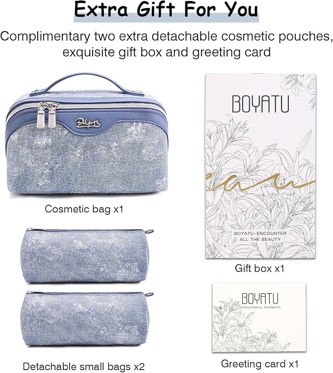 Travel Makeup Bag Cosmetic Bags for Women: 3 Sets Large Capacity Make up Bag - Portable Toiletry Bags with Handle for Women(05-Blue)