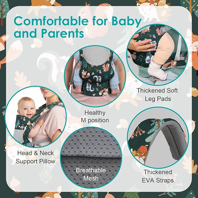 Newborn Baby Front Carrier Backpack, Toddler Baby Body Carrier, 7-66 Lbs Ergonomic Design, Lumbar Support, Lightweight