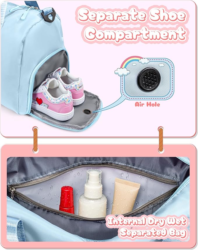 Easter Gifts for Teens Girls-Girl Gym Bag with Shoe Compartment, Kid Personalized Weekender Overnight Bags, Initial Travel Tote with Makeup Pouch, Gift for 3 4 5 6 7 Year Old Kids (Letter T)