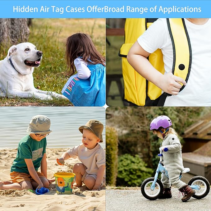 Waterproof AirTag Holder for Kids[Discreet] - 2-Pack Mini Silicone Air Tag Cover with Invisible Pin,GPS Tracker Case for Children, Elderly, Clothes, Backpack, Luggage (Black, Dark Blue)
