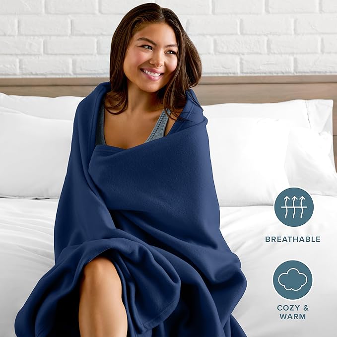 Bare Home Polar Fleece Blanket - Throw - Dark Blue - Warm & Cozy - Premium Fleece for Bed, Sofa, Camping, Travel and Cold Nights - Lightweight Blanket (Throw, Dark Blue)