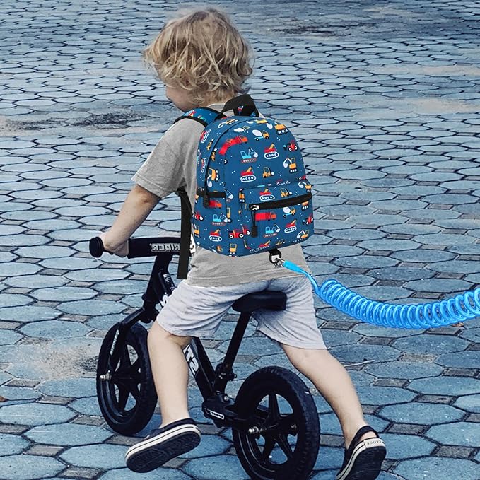 Accmor Toddler Backpack with Leash, Cute Baby Backpack with Anti Lost Wrist Link, Mini Kids Backpack Leash Walking Harness for Travel, Adjustable Excavator Backpack Tether for Boys Girls Ages 1-3