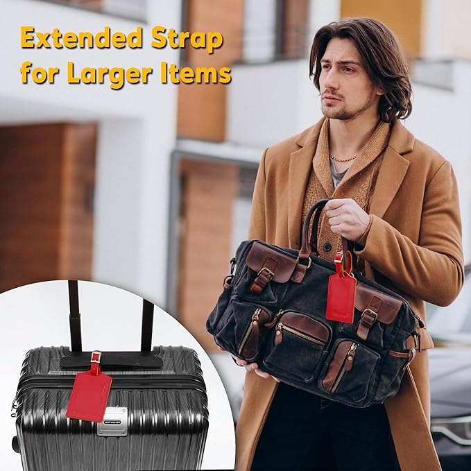 Travelambo Luggage Tags for Suitcases Faux Leather Privacy Protection 16 Pack Bag Tags Travel Accessories Essential, Deep Red