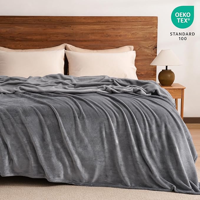 PHF Ultra Soft Fleece Blanket Twin Size, No Shed No Pilling Luxury Plush Cozy 300GSM Lightweight Blanket for Bed, Couch, Chair, Sofa Suitable for All Season, 66" x 90", Grey