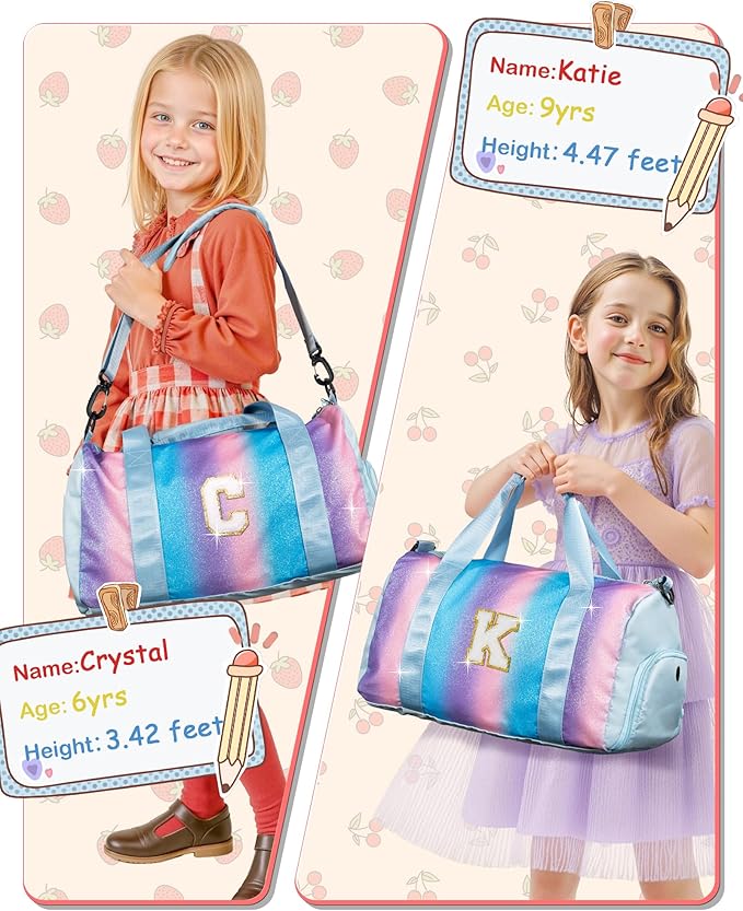 Gifts for 4 5 6 7 8 9 10 Year Old Girls-Girl Gym Bag with Shoe Compartment, Kid Personalized Weekender Overnight Bags, Initial Travel Tote with Makeup Pouch, Gift for Daughter (Letter G)