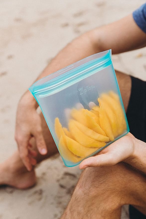Zip Top Reusable Food Storage Bags | Sandwich Bag [Peach] | Silicone Meal Prep Container | Microwave, Dishwasher and Freezer Safe | Made in the USA