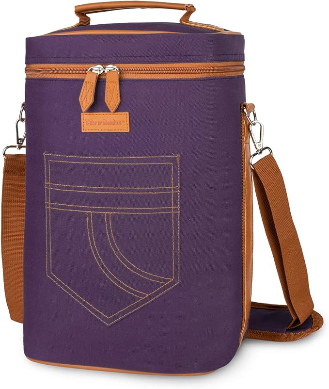 Tirrinia 4 Bottle Wine Gift carrier - Insulated & Padded Portable Wine Carrying Cooler Tote Bag for Travel, BYOB Restaurant, Wine Tasting, Party, Gift for Wine Lovers,Purple