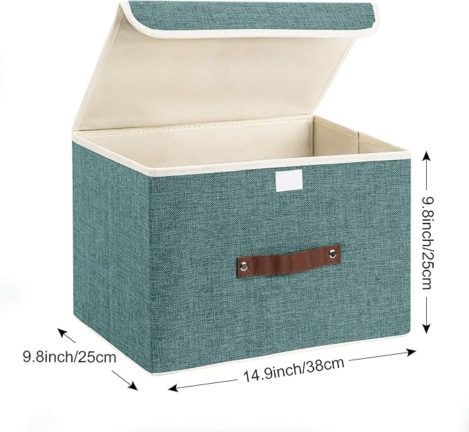 TYEERS Foldable Storage Boxes with Lids 5 Pack Fabric Storage Bins with Lids, Closet Organizers for Clothes Storage, Room Organization, Office Storage, Toys - Aqua Deep