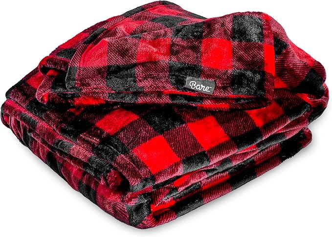 Bare Home Fleece Blanket - King Size - Ultra-Soft Lightweight for Bed, Sofa, and Couch - Luxury Microplush - Cozy Warm Blanket (King, Buffalo Plaid - Red/Black)