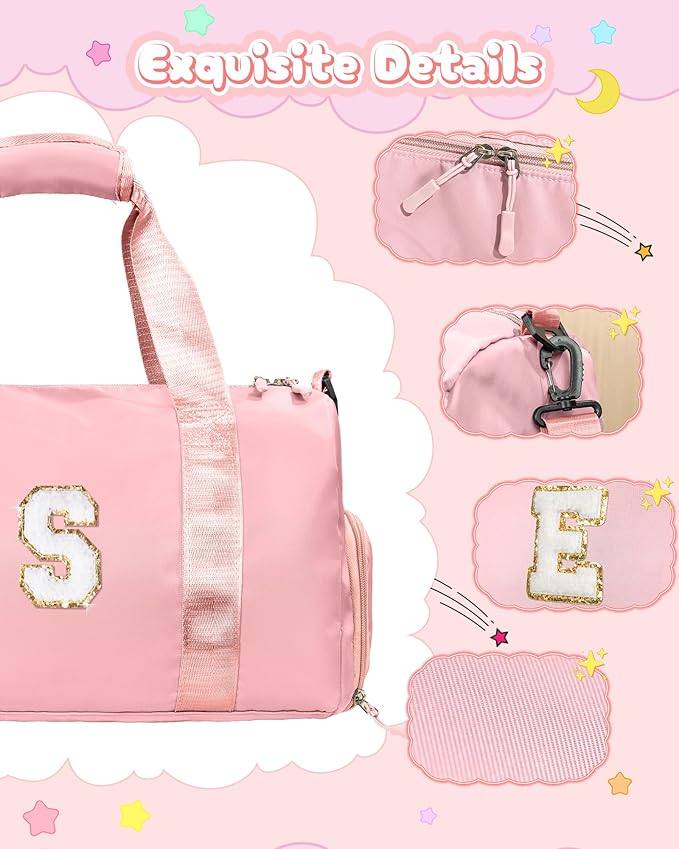 Easter Gifts for Teens Girls-Girl Gym Bag with Shoe Compartment, Kid Personalized Weekender Overnight Bags, Initial Travel Tote with Makeup Pouch, Gift for 3 4 5 6 7 Year Old Kids (Letter T)