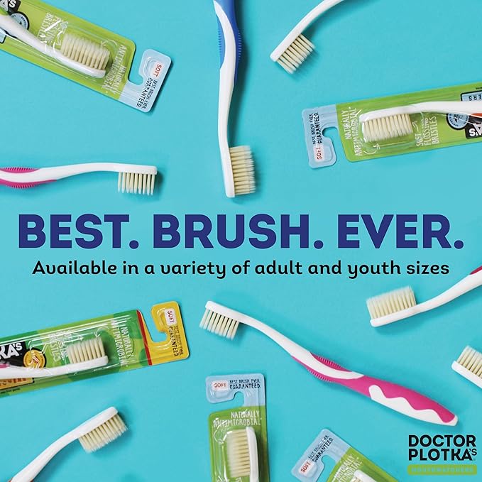 MOUTHWATCHERS Soft Childrens Flossing Manual Toothbrush, Value Pack of 4, Yellow and Blue, Toothbrushes for Kids & Teens, Ultra Clean, by Dr. Plotka's