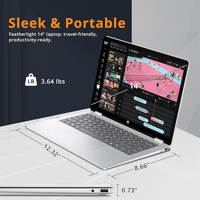 HP OmniBook 5 Flip 2-in-1 14" 2K Touchscreen Laptop, Intel 7 150U, 16GB LPDDR5, 2.16TB Storage(2TB SSD+160GB Docking Station Set), Backlit Keyboard, 5MP IR Camera, Wi-Fi 6E, Windows 11 Pro, Silver