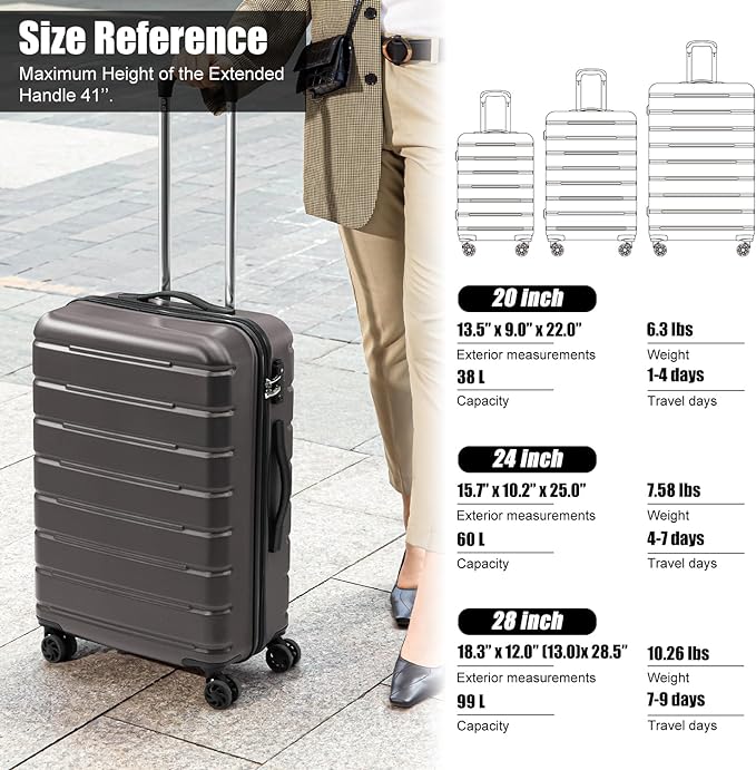 Coolife Luggage Suitcase Carry-on Spinner TSA Lock USB Port Expandable (only 28’’) Lightweight Hardside Luggage (Ice Blue, S(20in_carry on))