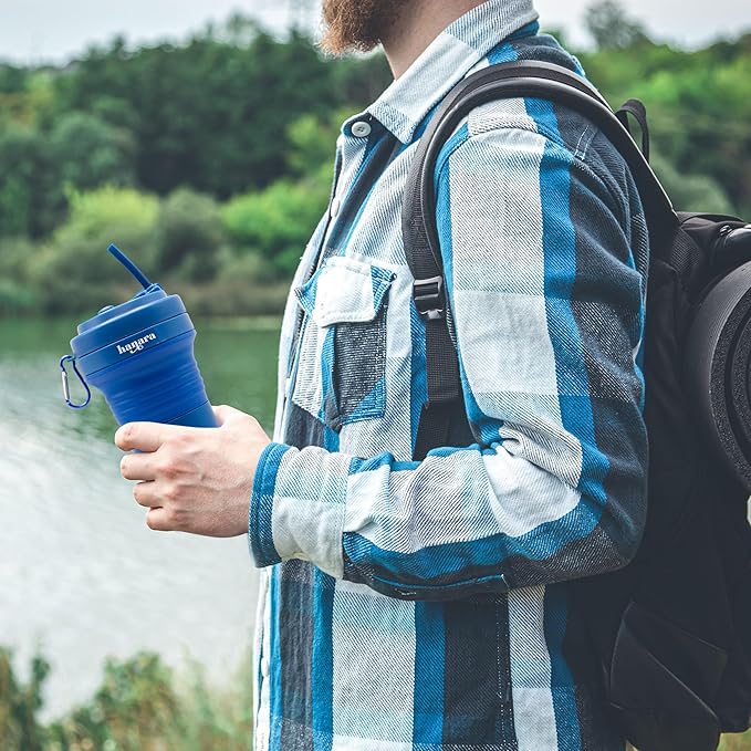 Collapsible Cup with Reusable Straw – 18 Oz (550 Ml), Portable Travel Mug, BPA-Free, Leak-Proof, Microwave & Dishwasher Safe, Multi-Purpose for Hot & Cold Drinks – Navy Blue