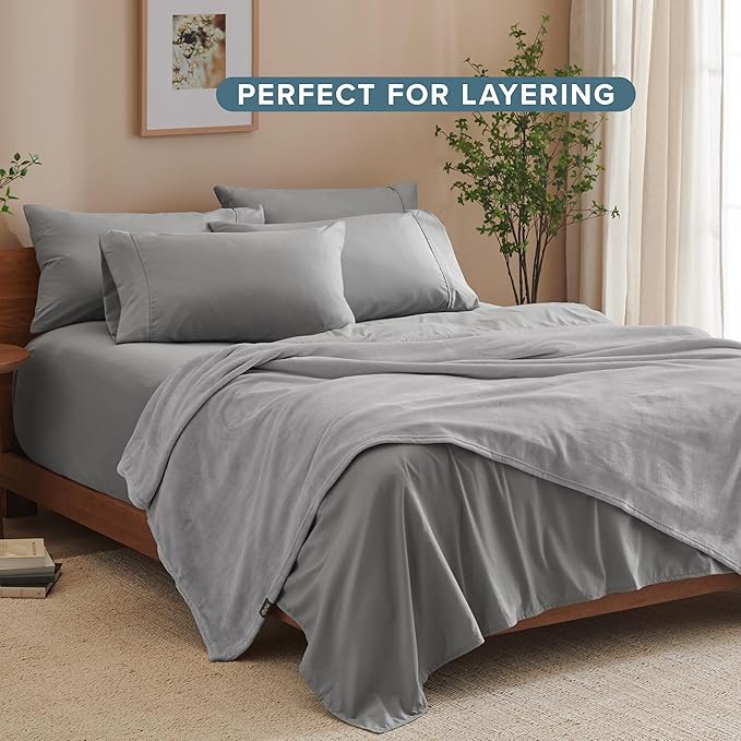 Bare Home Fleece Blanket - Throw/Travel - Ultra-Soft Lightweight for Bed, Sofa, and Couch - Luxury Microplush - Cozy Warm Blanket (Throw/Travel, Light Grey)