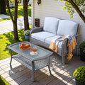 HOOOWOOO Patio Furniture Set,Outdoor High Back Loveseat Set,All Weather Wicker 2-Seater-Sofa Love Seat with Table,Light Gray