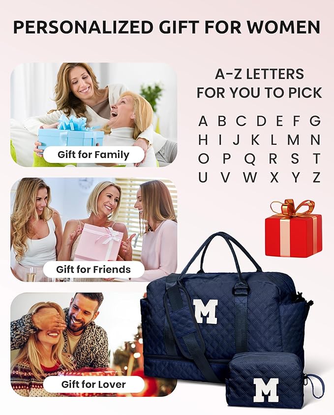 Birthday Gifts for 6 7 8 9 10 11 12 13 Year Old Girls-Duffle Travel Bags, Personalized Weekender Bag, Monogram Overnight Bag for Women, Travel Bag with Makeup Bag Gifts for family (Letter Z)