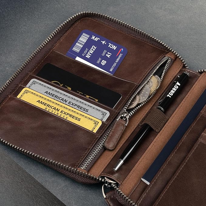 TORRO Travel Wallet – Genuine Leather Travel Organiser with Passport Holder and Detachable Cardholder