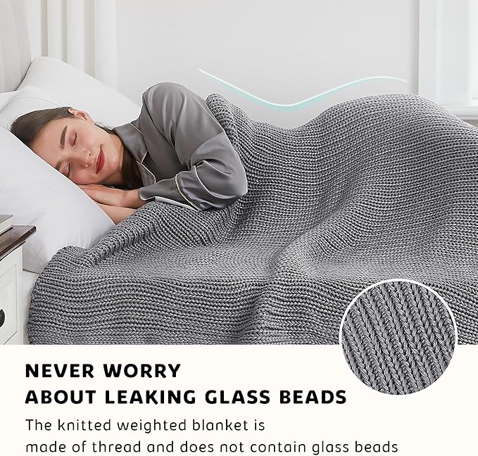 L'AGRATY Knitted Weighted Blanket - 48"x72" 20lbs Cooling Chunky Knit Heavy Blanket for Adults Braided Crochet Throw Thick Cable Yarn Knit Decorative No Beads Evenly Weighted Machine Washable