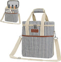 opux 6 Bottle Carrier Tote | Insulated Padded Wine Cooler Bag for Travel. Picnic, BYOB | Portable Leakproof Wine Tote Bag for Dinner, Party, Christmas, Wine Gift for Women, Men (Stripe Navy)