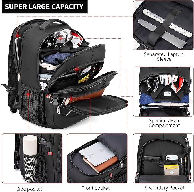 17.3 inch Laptop Backpack,School Bookbag Computer Rucksack with USB Charging Port,Water Resistant Sturdy Bagpack for Business College School Travel,Men Women Casual Daypack,Black