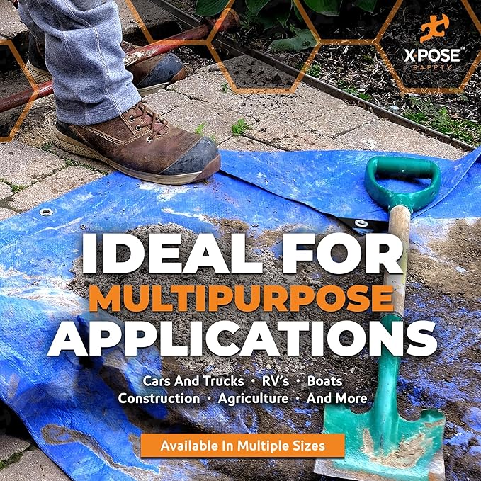 Better Blue Poly Tarp 16' x 20' - Multipurpose Protective Cover - Durable, Water Resistant - 5 Mil Thick Polyethylene - by Xpose Safety