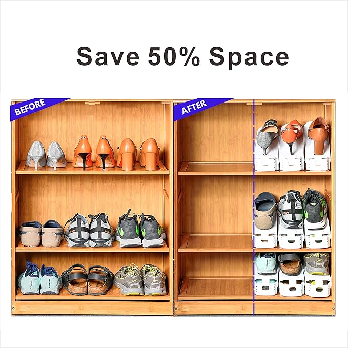 Shoe Slots Organizer, 20PCS Adjustable Double Layer Stack Shoe Rack, 50% Space-Saving Storage Rack Holder, Black