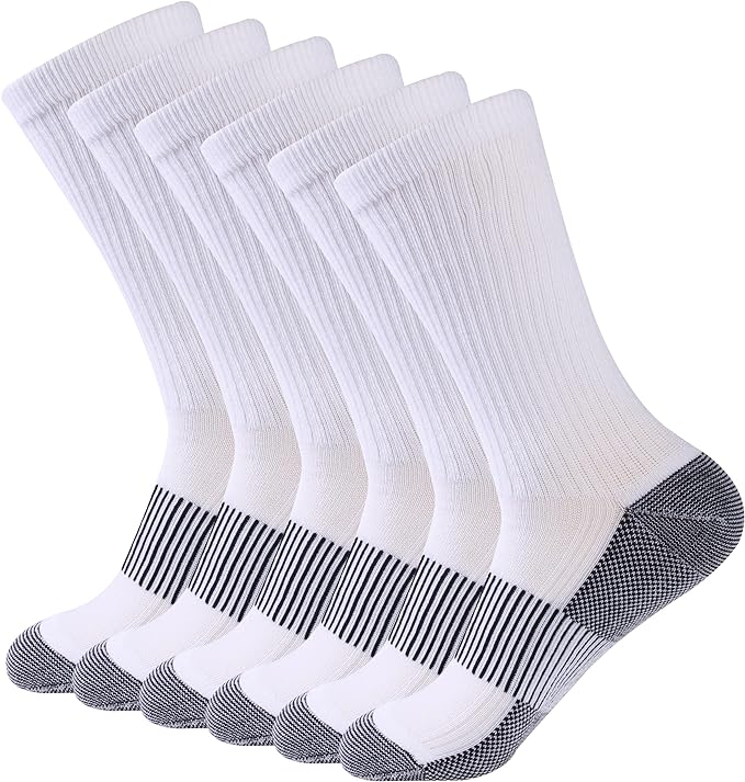 FOOTPLUS Hiking Copper Compression Socks,Unisex Cushioned Sole Arch Support Athletic Crew Running Socks
