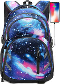 ProEtrade Backpack Bookbag for College Laptop Travel,Fit Laptop Up to 15.6 inch with USB Charging Port Multi Compartment Anti theft, Gift for Women Men (Galaxy)