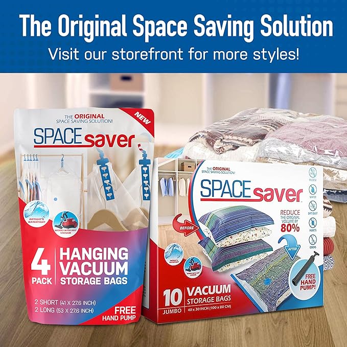 8 Pack Large Vacuum Storage Bags for Comforters, Blankets & Clothes – Vacuum Sealed Compression Bags with Hand Pump – Space Saver Storage Bags for Bedding, Moving, Travel & Organization