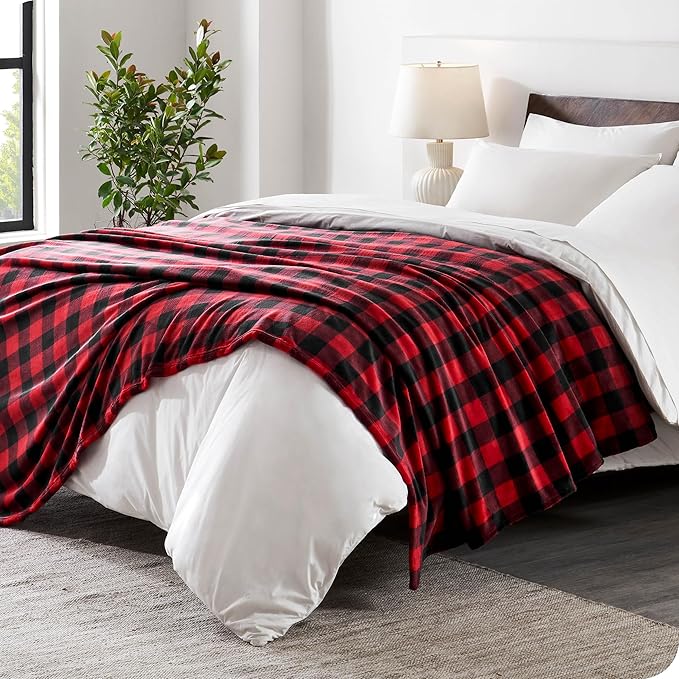 Bare Home Fleece Blanket - Full/Queen - Ultra-Soft Lightweight for Bed, Sofa, and Couch - Luxury Microplush - Cozy Warm Blanket (Full/Queen, Buffalo Plaid - Red/Black)